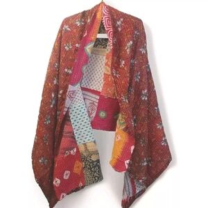 Kantha Fringed Patchwork Reversible Shawl Wrap Scarf Boho Festival Fairy 36"/84"